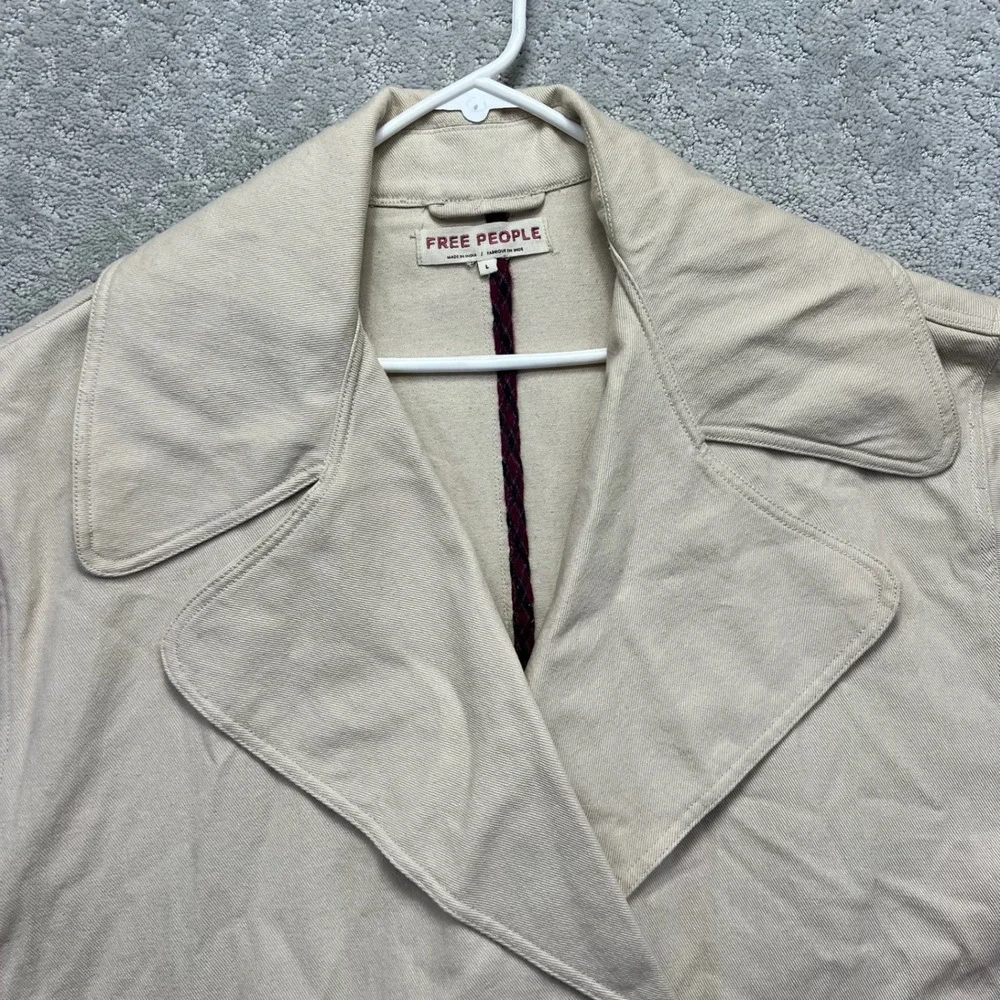 Free People Twill Jacket Womens Large Cream Beige Double Breasted Oversized Boxy
